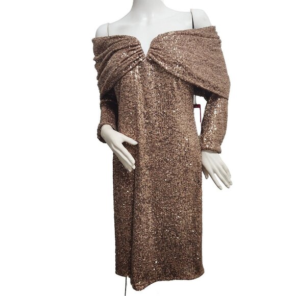 Vince Camuto Dresses & Skirts - Vince Camuto Sequin Draped Off-the-Shoulder Sweetheart Neck Size 10 Dress (CJ8)
